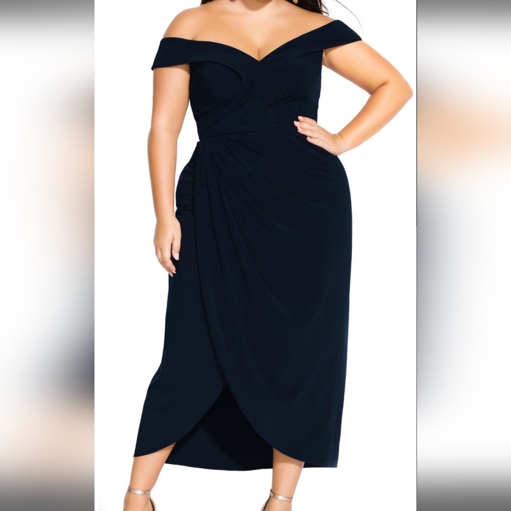 CITY CHIC Rippled Love Off The Shoulder Sheath Dress (Plus Size)